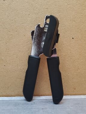 Black Handheld Can Opener with Soft-Grip Handles